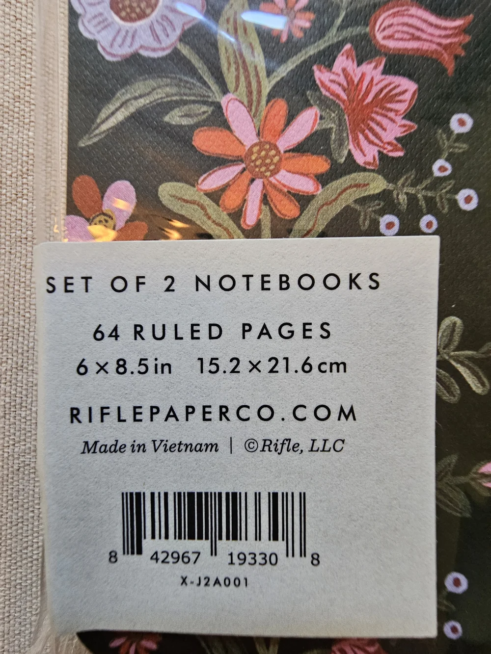 NWT Set of Two Rifle Paper Co. Medium Size Floral Notebooks With Ruled Pages